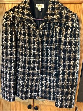 Talbots Black and White Bouclé Tweed Coat Jacket